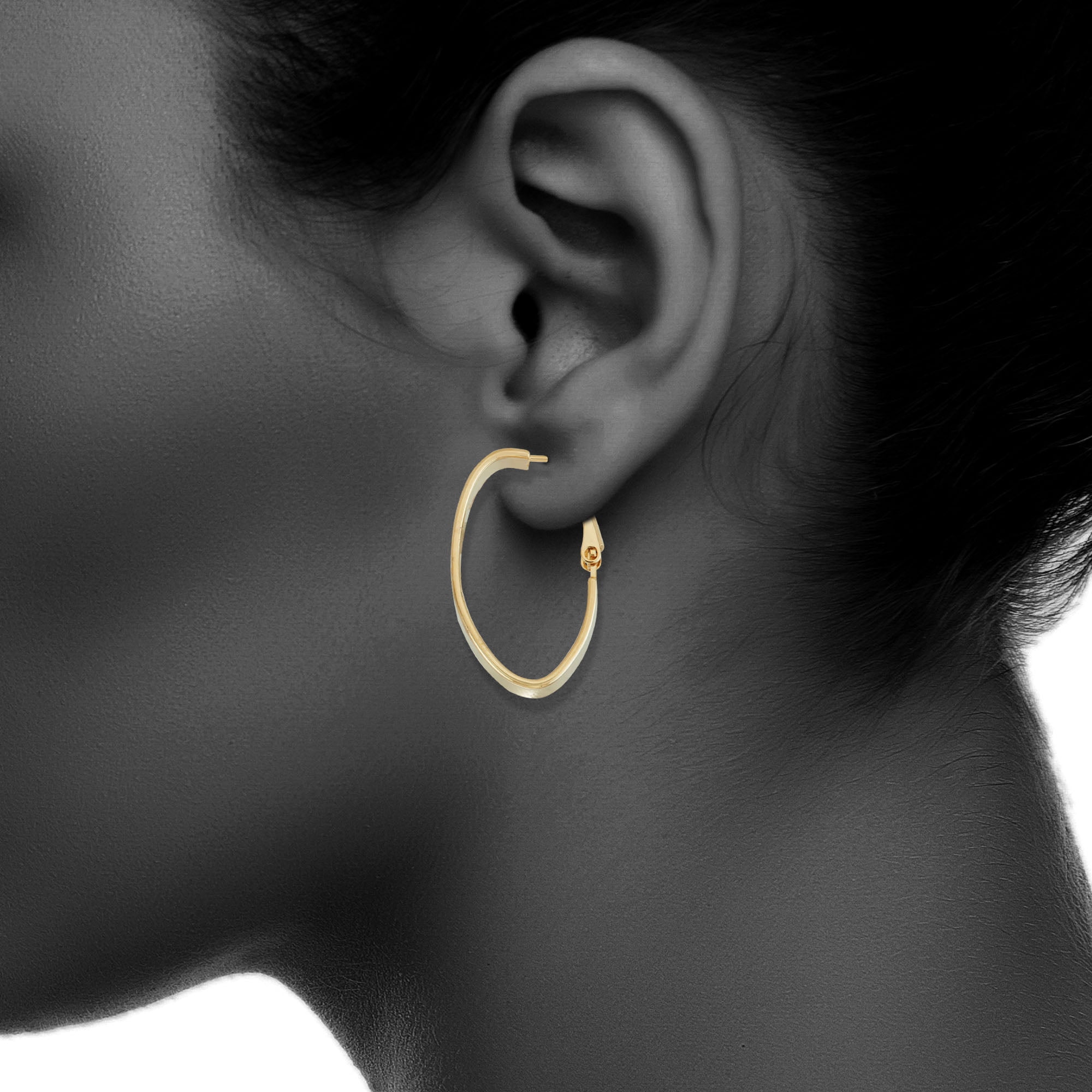 X & O Women's 14K Yellow Gold Plated Polished Oval 5 mm Hoop Earrings