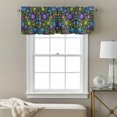 thumbnail image 3 of Flowers Valance Curtain Abstract Gradient Blue Green Purple Lines Floral Black Window Valances Rod Pocket Short Curtains Window Treatments for Kitchen Bedroom Bathroom Laundry 42" x 12", 3 of 9