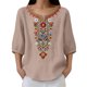 thumbnail image 4 of Neewe Women's Embroidered Tops 3/4 Sleeve Traditional Boho Shirts for Women V Neck Peasant Tunic Blouses, 4 of 8