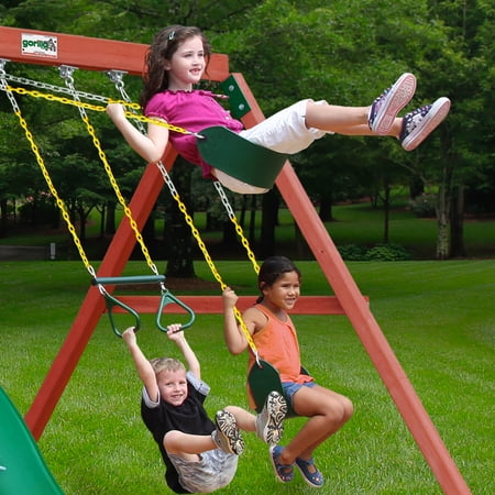 Gorilla Playsets Nantucket II Wooden Swing Set with 2 Belt Swing, Trapeze Bar, and Working Shudders - Image 13