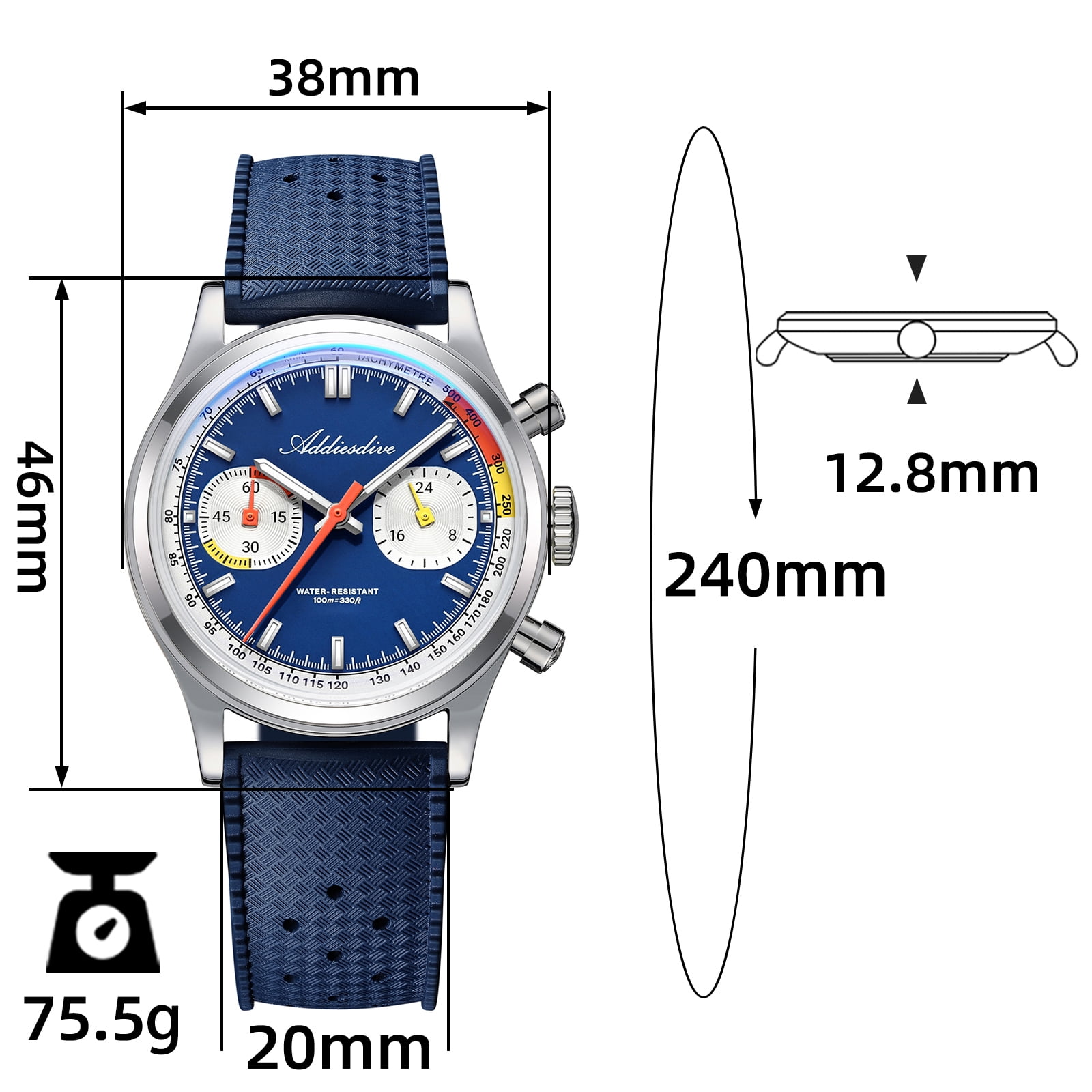 ADDIESDIVE Watches for Men, Luxury Chronograph Panda Dial Watch, 100M Waterproof Dive Watch, Japanese Quartz Movement 316L Steel,Luminous, Heritage-Style Sport Mens Wristwatch