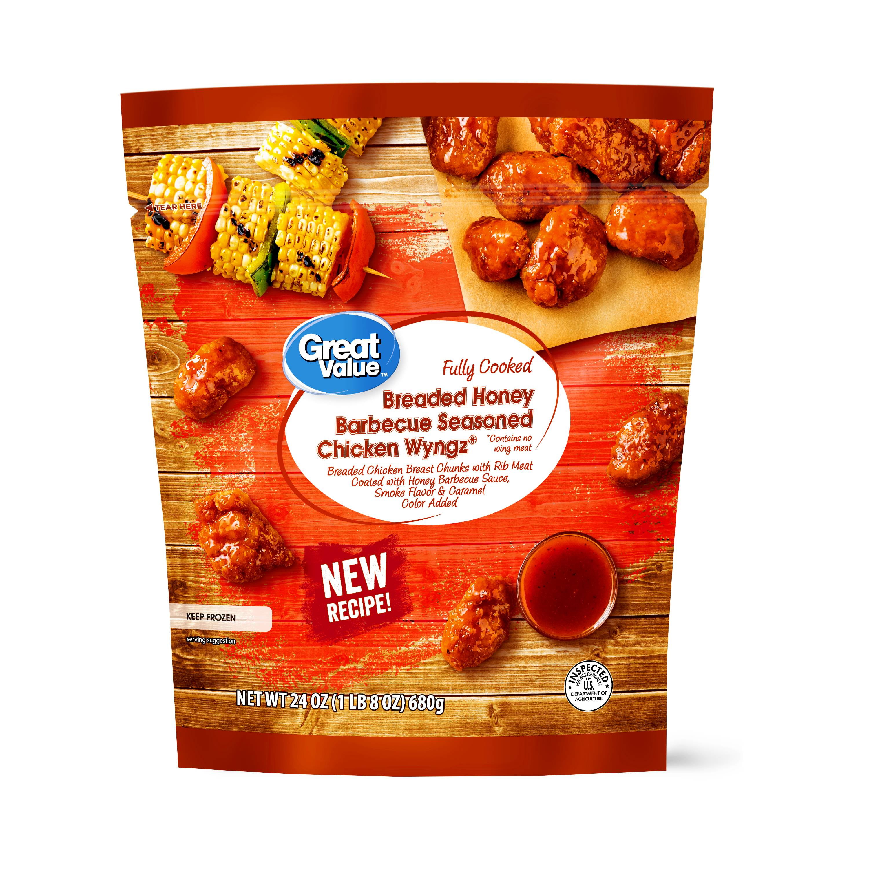Great Value Fully Cooked Breaded Honey Barbecue Seasoned Chicken Wyngz, 24 oz