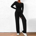 thumbnail image 2 of BYHONG Omen 2 Piece Casual Suit Pleated Short Sleeve Top and High Waisted Wide Leg Pants Tracksuit Set Black S, 2 of 4