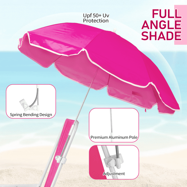 Alvantor Folding Beach Chair with Detachable Umbrella for Adults High Back Portable Outdoor Chair Pink