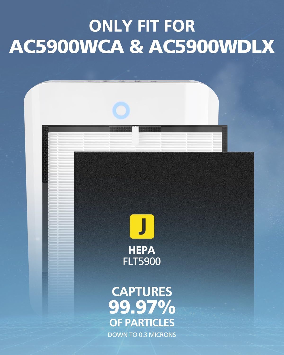 FLT5900 HEPA Filter for G-Guardian AC5900WCA AC5900WDLX Purifier with 6 Carbon Pre-Filters 99.97% Filtration