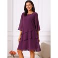 thumbnail image 3 of DARING DIVA Chiffon 3/4 Sleeve Tiered Layered Flowy Dress M Dark Purple, 3 of 8