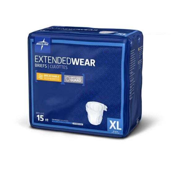 Medline Adult XL Disposable Briefs with Tabs, Diapers for Extended Wear