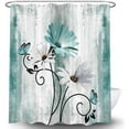 thumbnail image 2 of Rustic Farmhouse Shower Curtain, Farm Teal Daisy Floral Flowers and Butterfly on Country Wooden Shower Curtain for Bathroom, Turquoise Blue with 12PCS Hooks, 72X72IN, 2 of 6