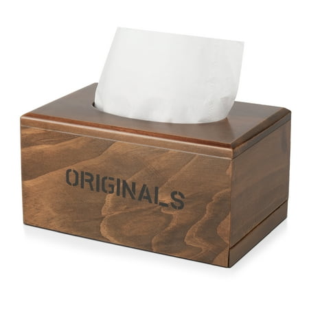 Cover Dispenser - Wooden Tissue Box Cover, Rustic Rectangular Napkin Dispenser Holder with Slide Out Bottom Panel, Dark Brown