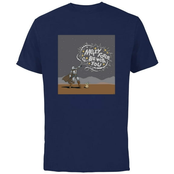 Star Wars Mando & Grogu Christmas Merry Force Be With You - Short Sleeve Cotton T-Shirt for Adults - Customized-Navy