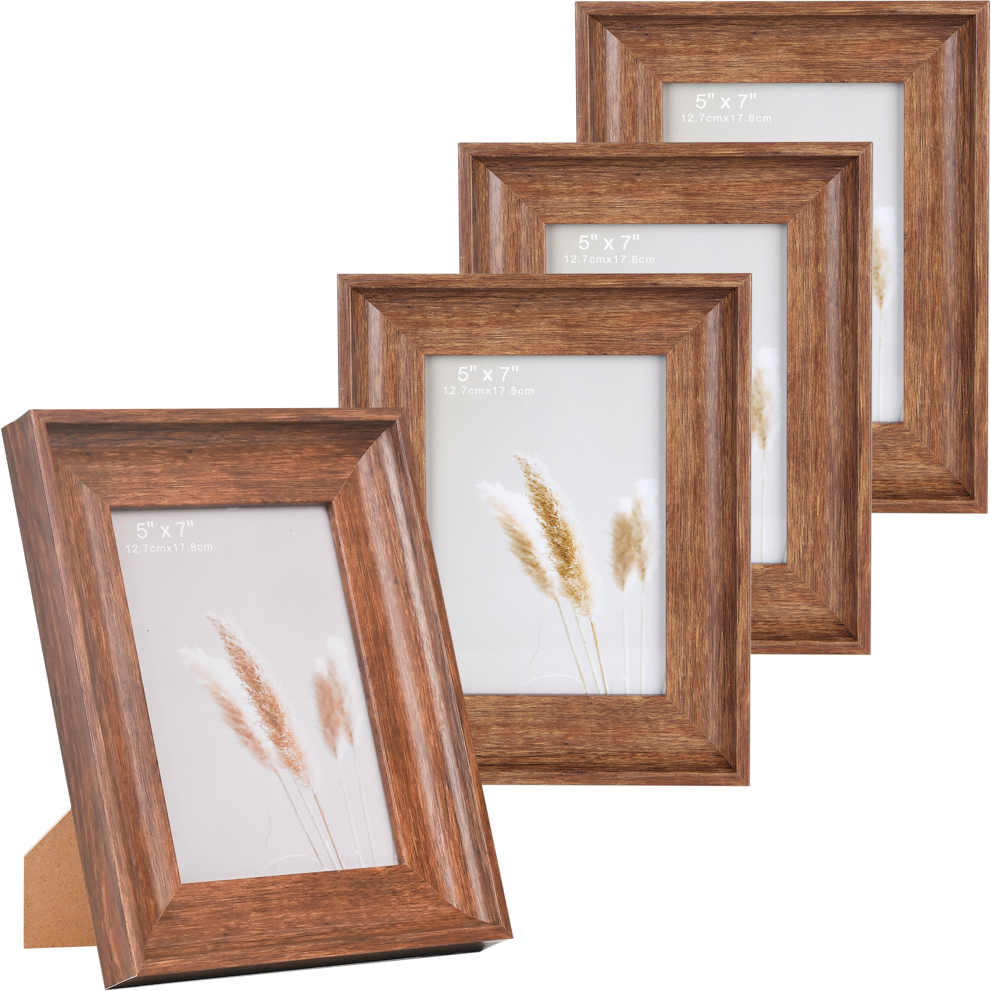 ArtbyHannah 4 Pack 5x7 inch Rustic Picture Frame Sets for Wall Mount or Tabletop Display, Photo