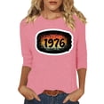 thumbnail image 3 of Uootdi Hauts pour Femmes Manches 3/4 Col Rond Imprimé Arc-en-Ciel Rétro 1976 Coupe Décontractée T-Shirts Nostalgiques d'Été Cadeau, 3 of 4