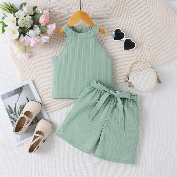 ATOGUTA Outfits for Girls Two Piece Summer Outfit Tank Top and Shorts Kids Shorts Outfit Set Size 6-13, Green