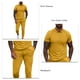 thumbnail image 5 of Traje de ocio para hombre, cuello vuelto, cintura con cremallera, Color puro, manga corta, pantalones largos, chándal, amarillo, 3XL, 5 of 6