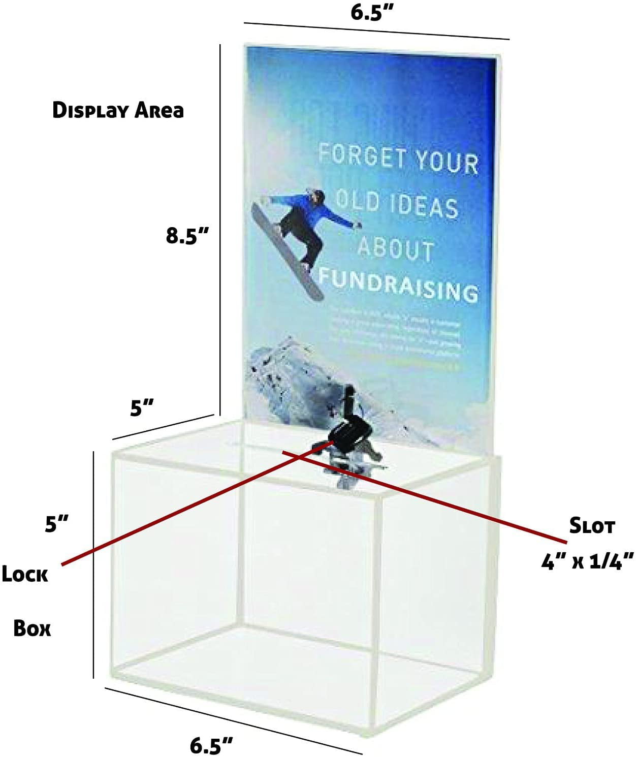 10 Tall Square Acrylic Donation Container Big Display with Full Print Insert MCB- Donation Box Clear Ticket Box 