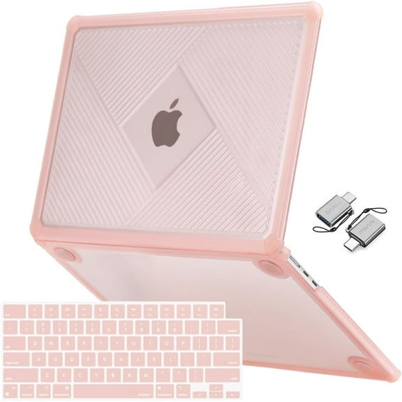 Mosiso Case for MacBook Air 13.6 inch Case 2025-2022 M4 A3240 M3 A3113 M2 A2681,Anti-Fingerprint Heavy Duty Streaks Geometric TPU Bumper Hard Case&Keyboard Skin&Type C, Pink