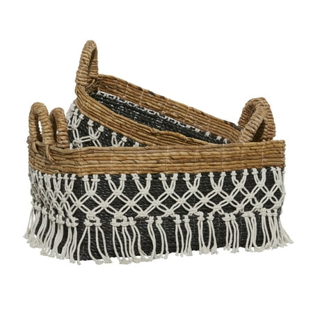 DecMode Bohemian Cotton Storage Basket, 23", 22", 18"W, Black, 3 - Pieces