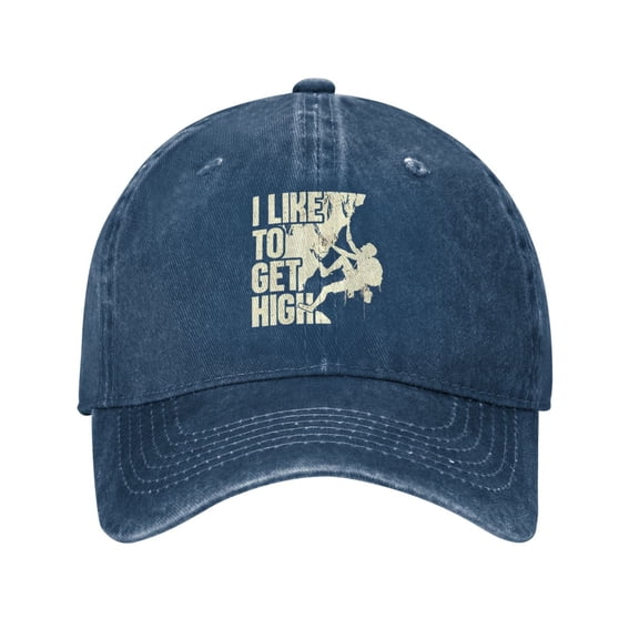 Funny Climbing Mountain Climber Baseball Cap Vintage Soft Washed Denim,Golf Dad Hat Adjustable Trucker Hats for Men Women Unisex Adult,Navy Blue