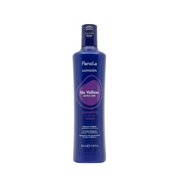 Fanola Wonder No Yellow Shampoo | Colour Depositing Vegan Purple Shampoo for Blonde, Silver, Gray, and Highlighted Hair | Remove Yellow Tones from Bleached Hair (350 mL)