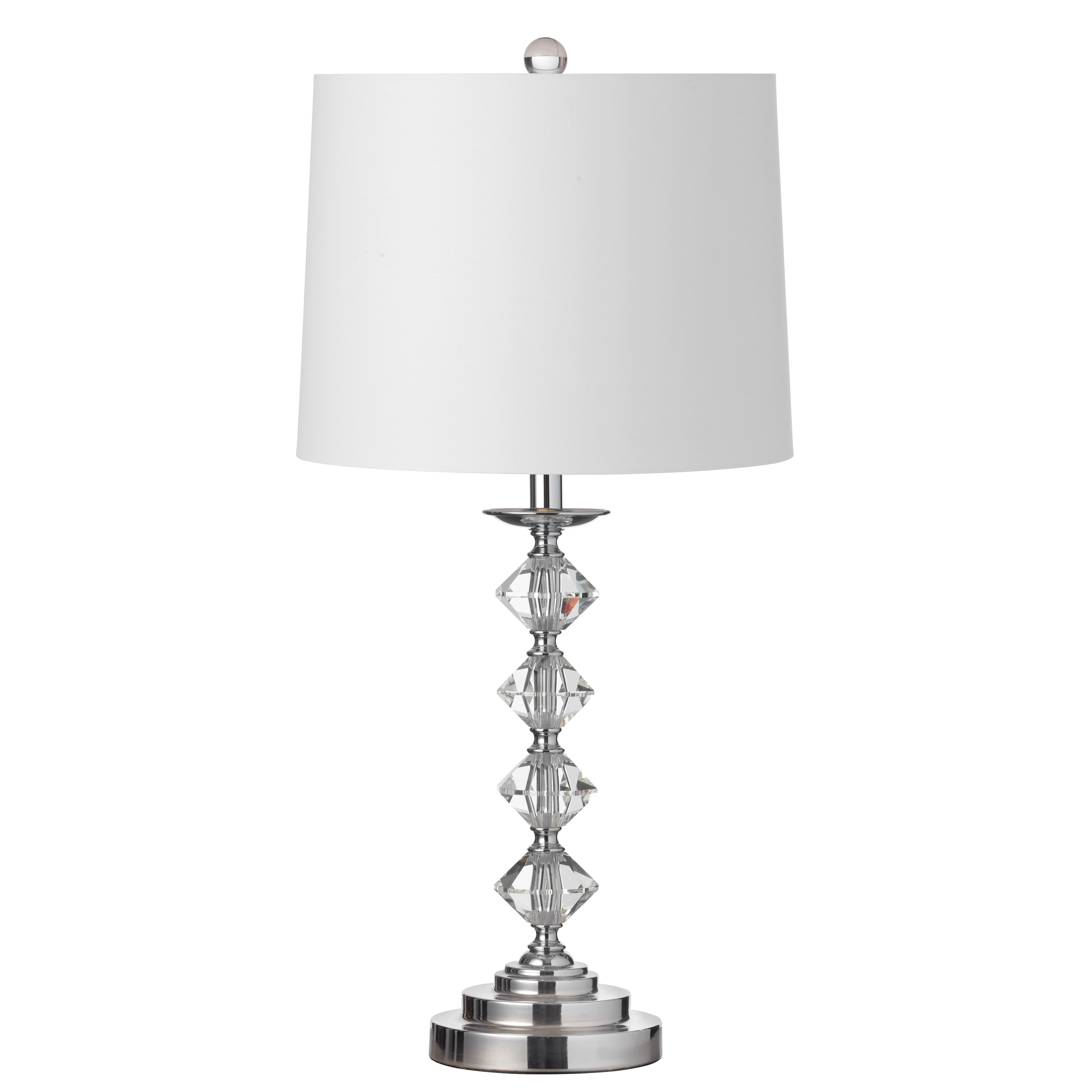 1LT Incandescent Crystal Lamp, Polished Chrome with White Shade