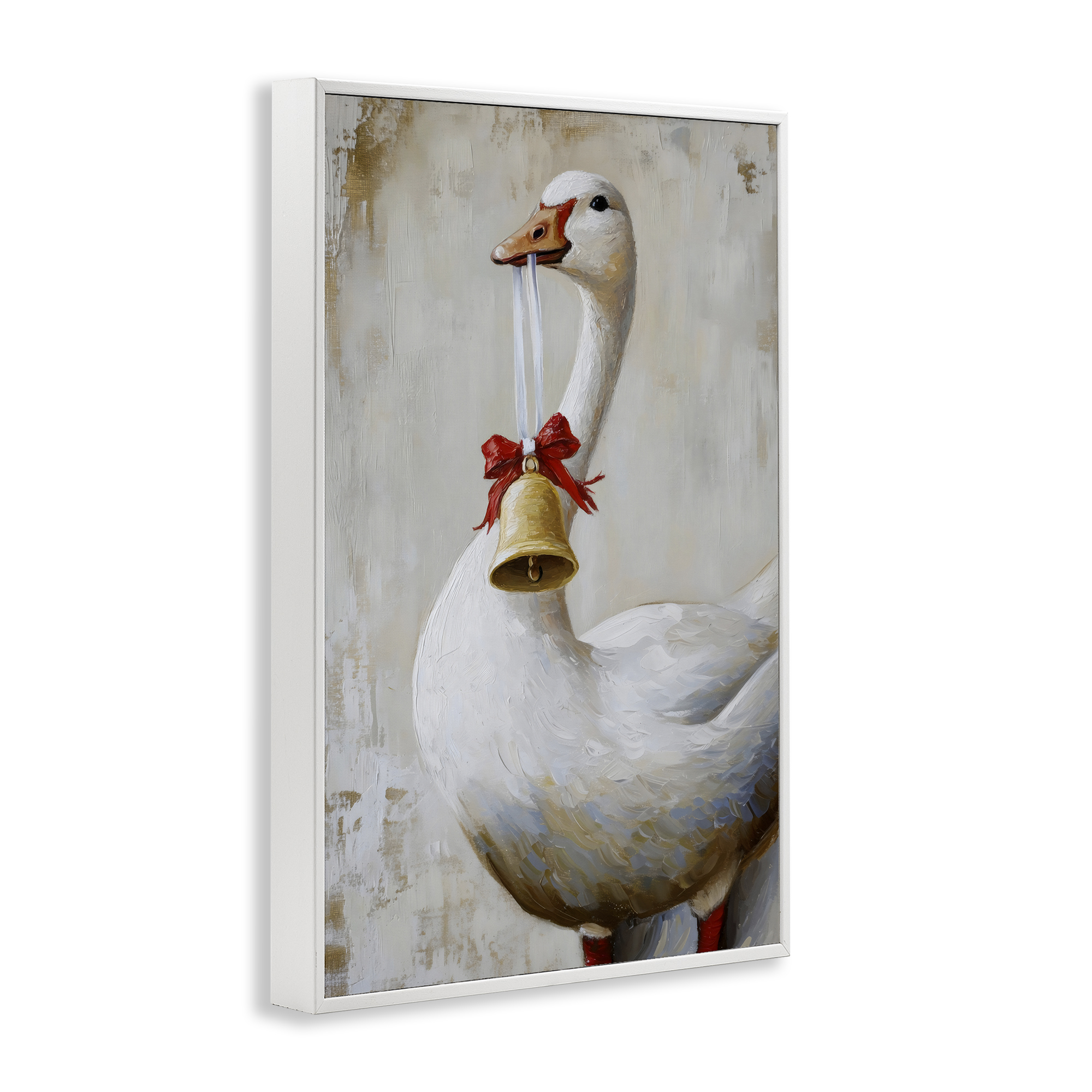 Festive Jingle Goose White Framed Giclee Art, design by Petal Prints Design