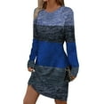 thumbnail image 2 of Women's Casual Dress Long Sleeve Round Neck Color Block Loose Fit Comfortable Midi Dress for Spring Fall Everyday,Blue,L, 2 of 5