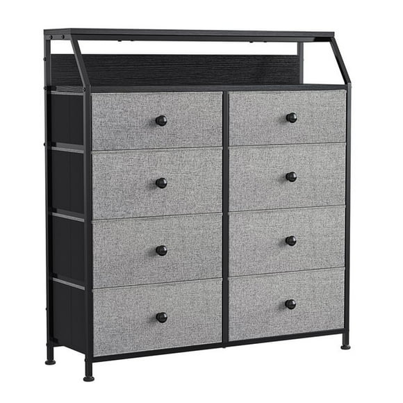 REAHOME 8 Drawer Wood Top Storage Dresser w/2 Drawer Organizers, Light Grey