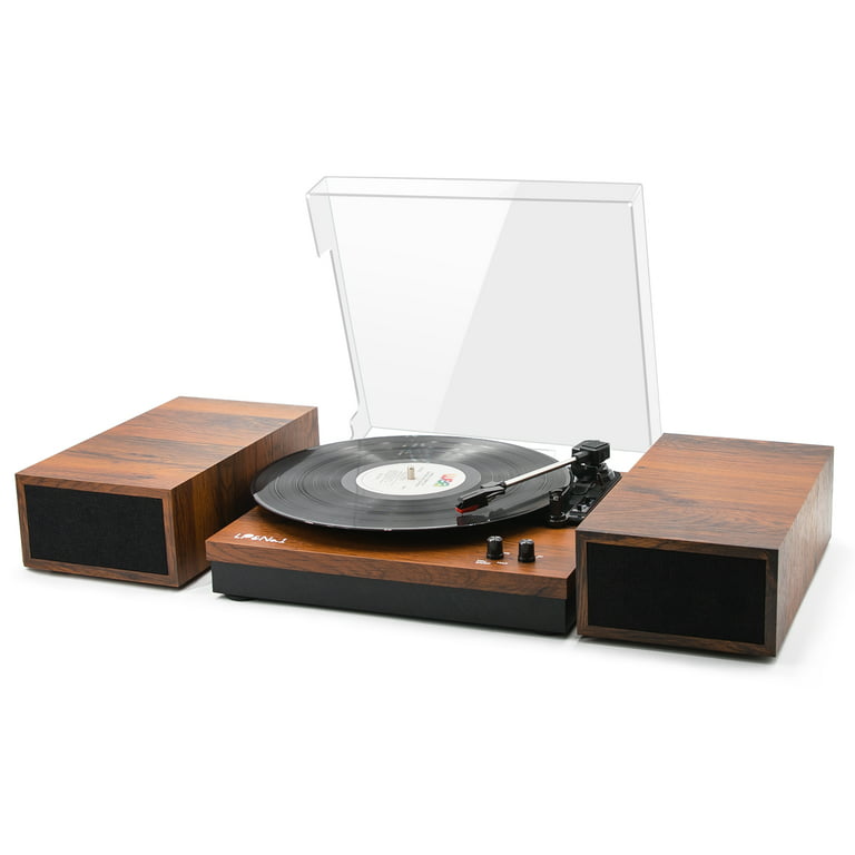 LP&No.1 Bluetooth Vinyl Retro Record Player with External Speakers, 3-Speed  Belt-Drive Vintage Turntable for Vinyl Albums with Auto Off and Bluetooth