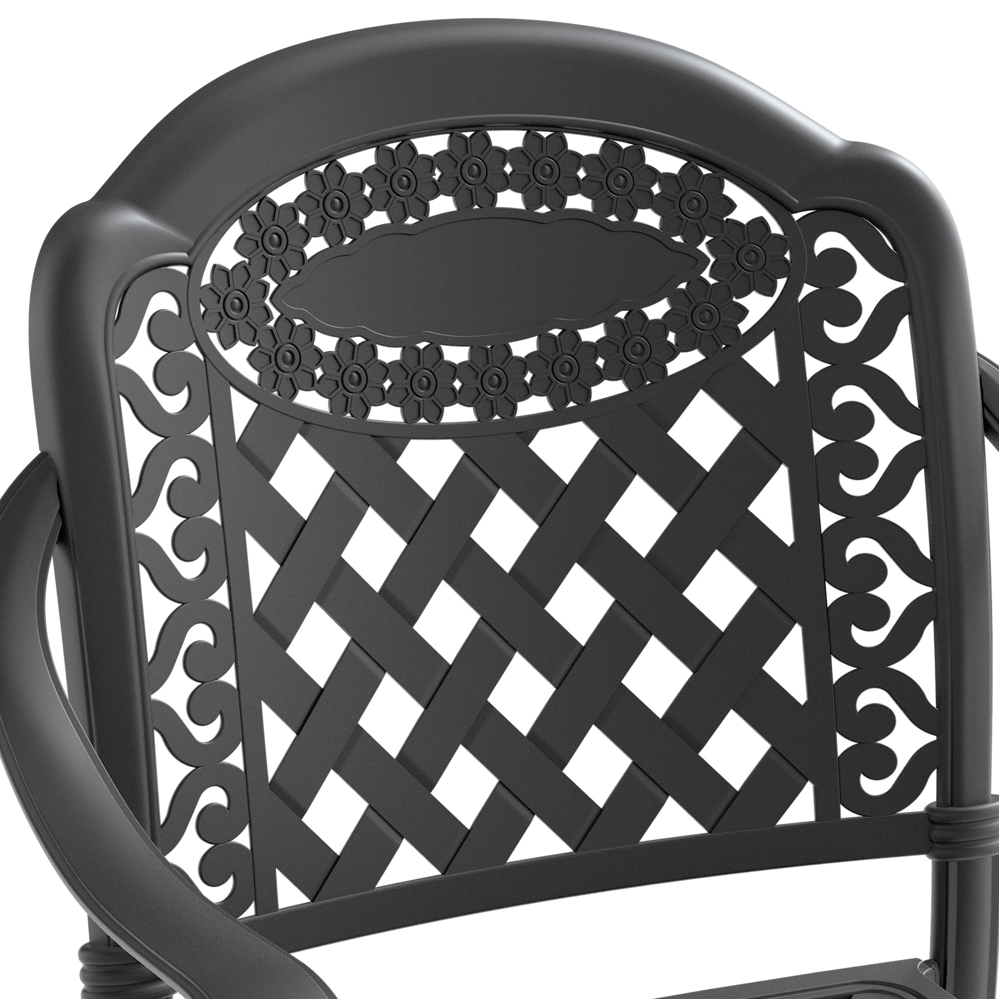 Cast Aluminum Patio Dining Chairs Set of 2 with Black Frame and Red Cushions for Garden Deck, Black