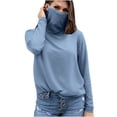 thumbnail image 3 of Fall Saving! HVOBTTY Women's Long Sleeved T Shirt, Fall and Winter Tops for Women, Women's Casual Solid Color Long Sleeve Face Covering Sun Protection Everyday Wear Top Light Blue, Light Blue, 3 of 5