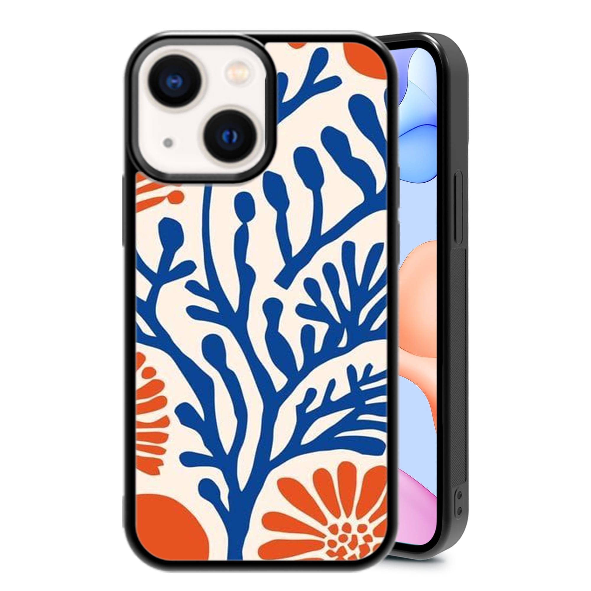 Matise Style Art for iPhone 14/13 Case, Cute Aesthetic Abstract flowers Shock-Absorbent Protective,Black
