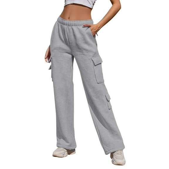 Cargo Pants Women Wide Leg Sweatpants High Waisted Joggers with Pockets Outdoor Athletic Workout Casual Loose Pants Soft Comfy Lightweight Hilking Jogger Vacation Trousers