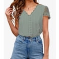thumbnail image 2 of Blusa hueca de manga corta, camiseta de manga corta con escote en V y encaje de crochet Camiseta de cuello en V con encaje de crochet Rendimiento potente, 2 of 5