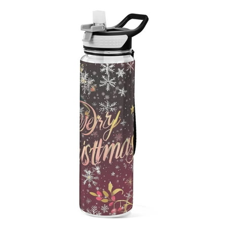

32oz Transparent Sports Water Bottle with Straw BPA Free Tritan for Kids Adults Outdoor School Gym Fitness Snowflakes and Christmas Decorations