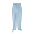 thumbnail image 5 of Women Cotton Linen Baggy Palazzo Harem Pants Drawstring Wide Leg Elastic Waist Beach Yoga Trousers Casual Lounge Pants 2026 Vacation Sky Blue S, 5 of 6