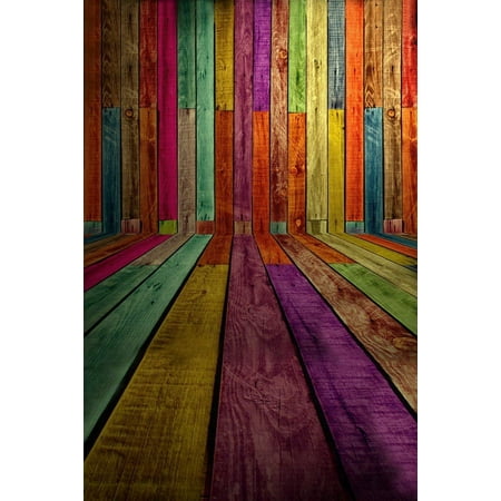 Image of ABPHOTO Polyester Colorful Painted Wood Floor Wall Drops Interior Newborn Baby Portrait Photo Backgrounds 5x7ft Mural