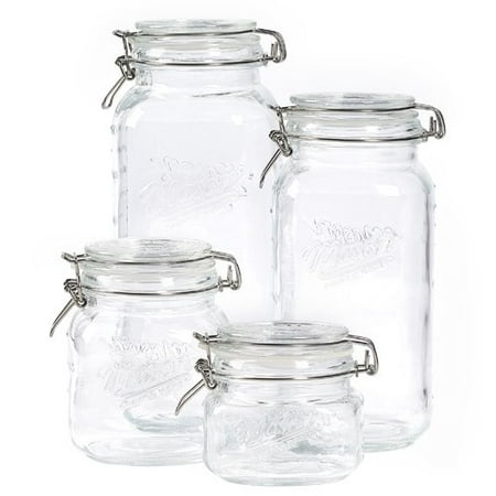 Mason Craft and More 4 Piece Square Glass Mini Clamp Jar Set