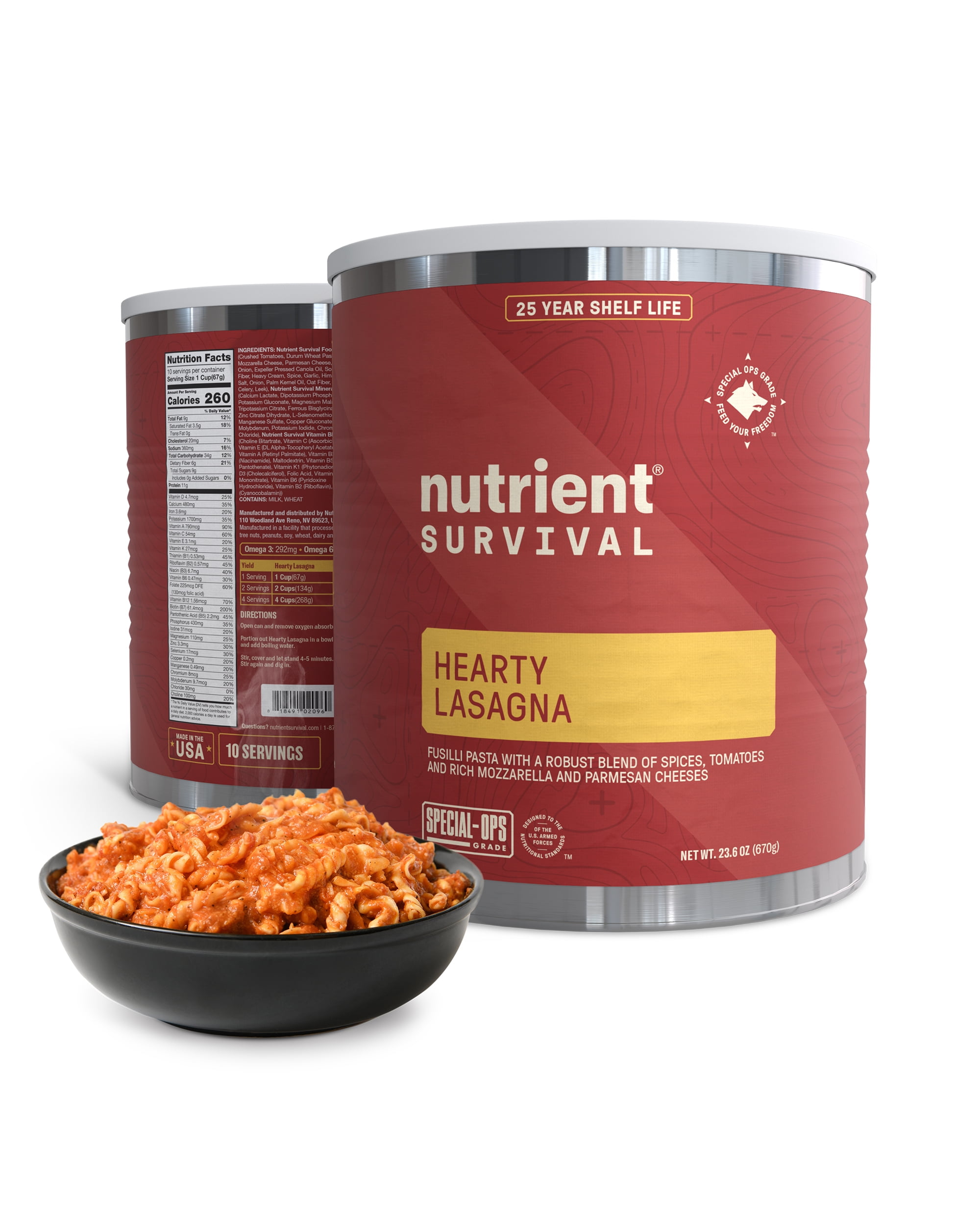 Nutrient Survival Hearty Lasagna Emergency Food, 40 Essential Nutrients, 10 Servings