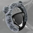 thumbnail image 3 of BDK Faux Fur/Wool/Sheepskin Steering Wheel Cover for Women - Cute, Bear Fur, Soft, Fluffy, and Warm, Great for Winter Gray with Ears, 14.5-15, 3 of 6