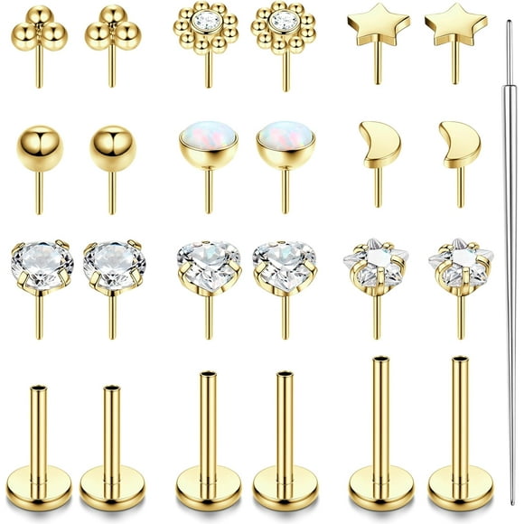 20G 18G 16G Threadless Nose Studs Rings for Women Men 316L Surgical Steel Push in Flat Back Earrings Lip Labret Nose Rings Studs Cartilage Helix Conch Medusa Nostril Tragus Piercing Jewelry 6mm 8mm