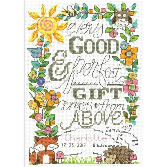 M & R Technologies 3138 6" x 9" Forest Baby Birth Record 14 Imaginating Counted Cross Stitch Kit, Multicolor