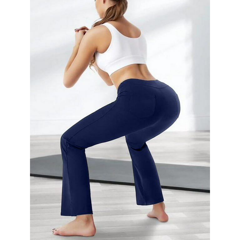 IUgA Bootcut Yoga Pants with Pockets for Women High Waist Workout Bootleg  Pants Tummy control, 4 Pockets Work Pants for Women Dark Blue