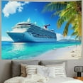 thumbnail image 2 of Chilfamy  Cruise Ship Tapestry Caribbean Sea Palm Tree Coral Beach Tapestry Wall Hanging Tropical Island Sunshine Summer Holiday Tapestries Wall Art for Bedroom Living Room Decor 60x50inch, 2 of 6
