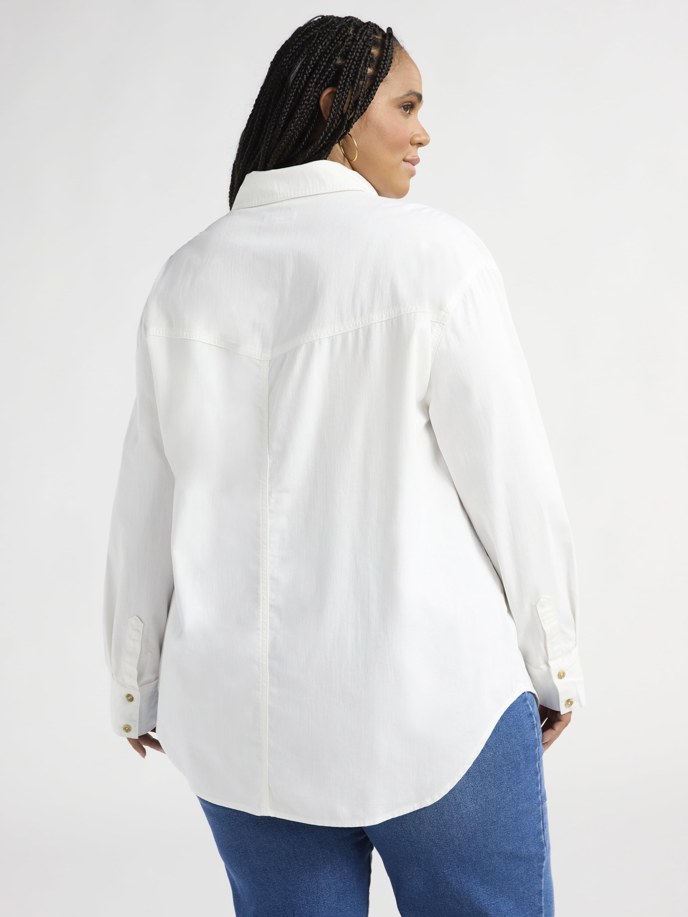 Sofia Jeans Women's and Women's Plus Sofia Oversized Boyfriend Shirt with Long Sleeves, Sizes XS-4X