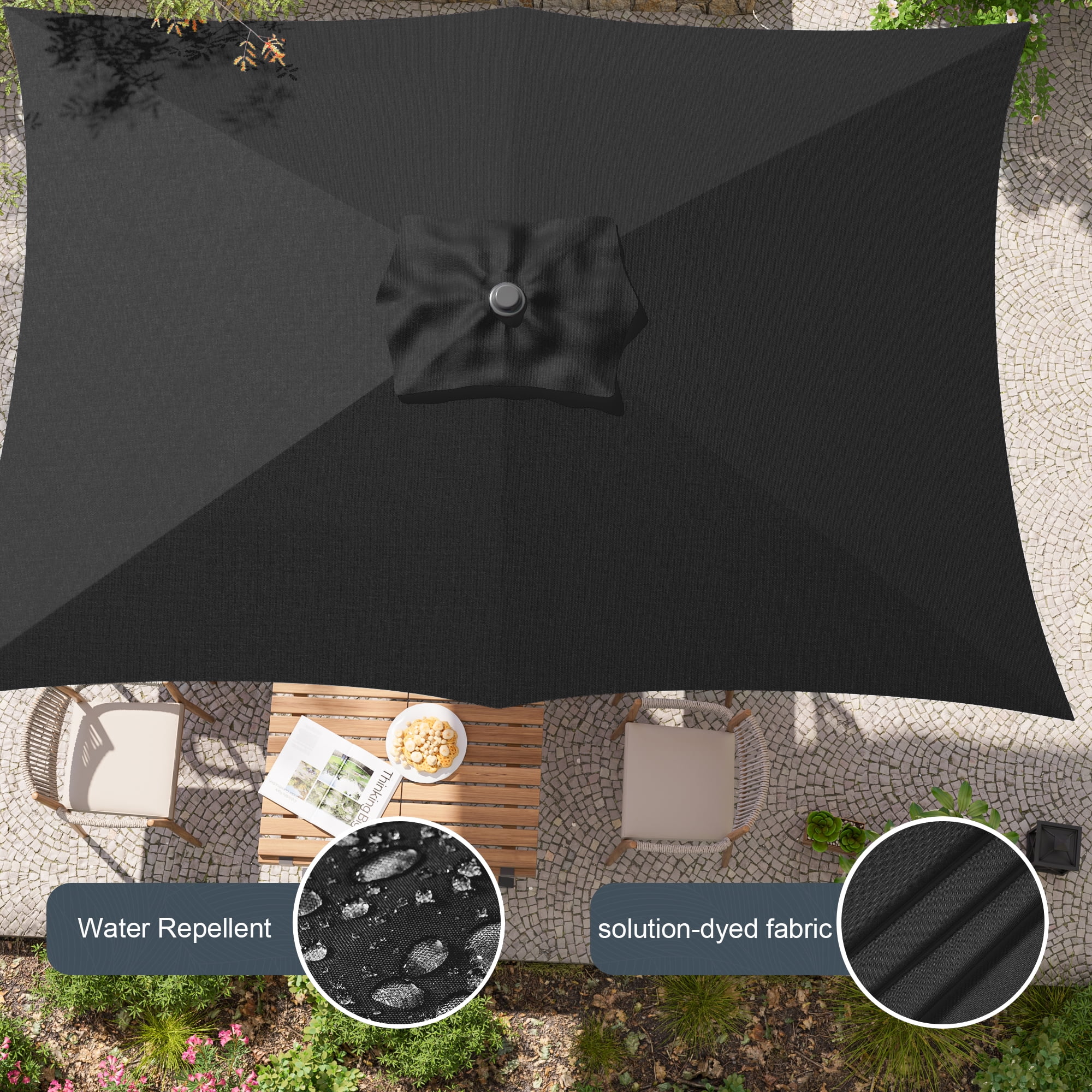 ACEGOSES 6x9ft Outdoor Patio Deck Market Umbrella, Outside Table Umbrellas with Non-Fading Polyester canopy,Black