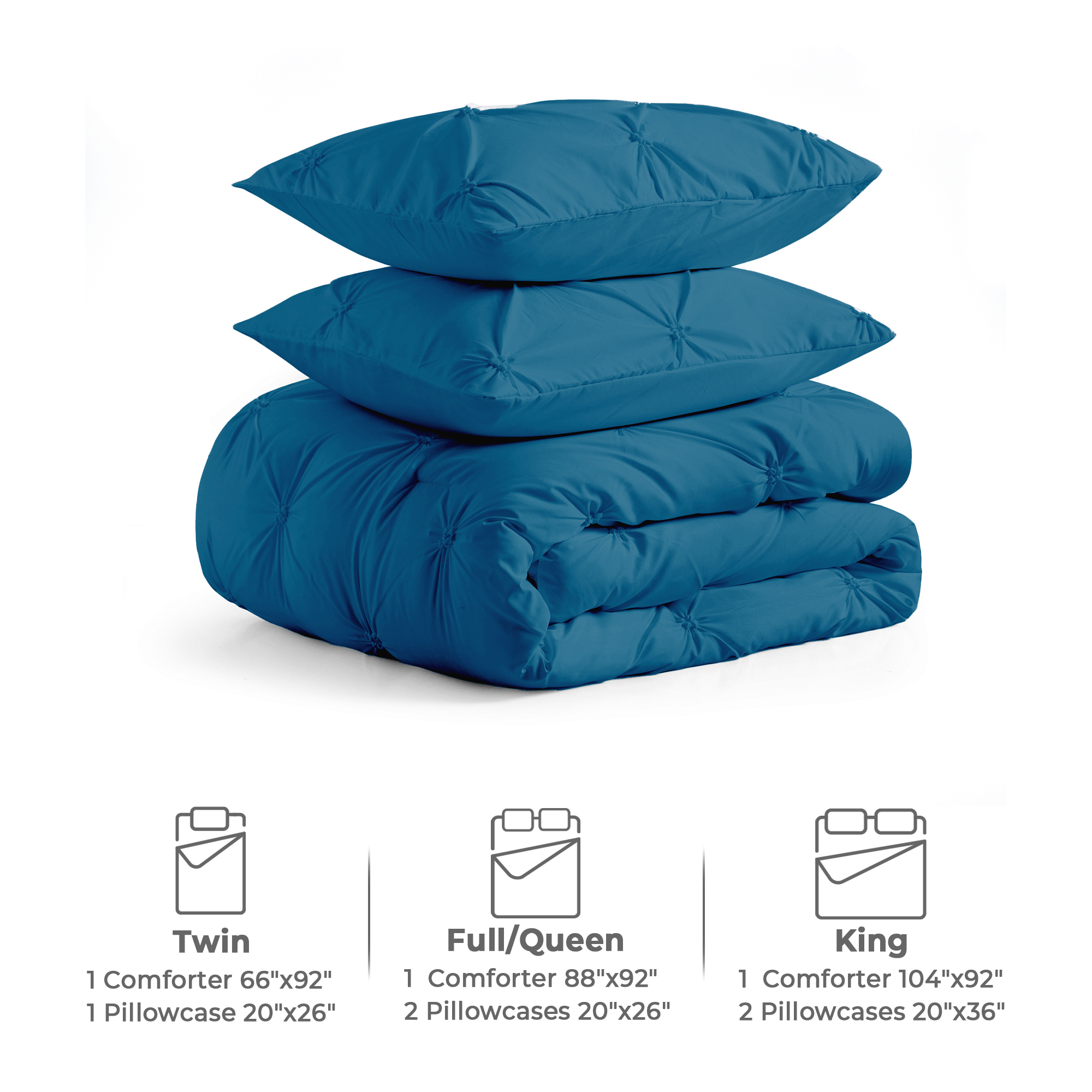 Peace Nest 3-Piece All Season Pinch Pleated Comforter Set, Navy, Twin - image 5 of 6