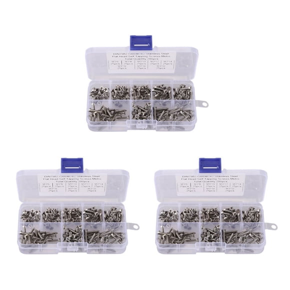 600Pcs M3 Stainless Steel Flat Head Screws Kits High Strength Self-Tapping Screws Assortment Set for Wood Furniture,600 x Self-tapping Screws,Silver