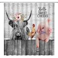 thumbnail image 1 of Funny Cow Rustic Shower Curtain Farmhouse Animal Farm Highland Cattle Chicken Pig Gary Wooden Board Fabric Bathroom Decor Set with Hooks（84" Wx70 H）, 1 of 3