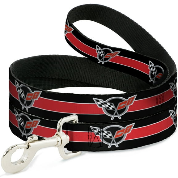 GM General Motors Pet Leash, Dog Leash, Corvette C5 Logo Stripe Black White Red Gray Repeat, 4 Feet Long 0.5 Inch Wide