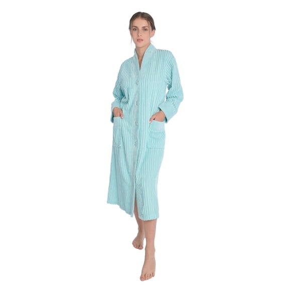 Women's Chenille Button Front Robe Bathrobe (Aqua Blue, Small)